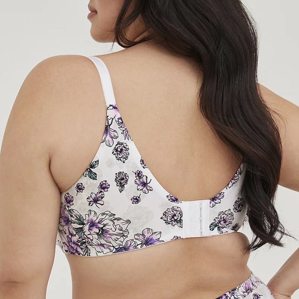 Torrid Bra Full Coverage 42DDD White Purple Balconette Underwire Back Smoothing - Picture 3 of 4